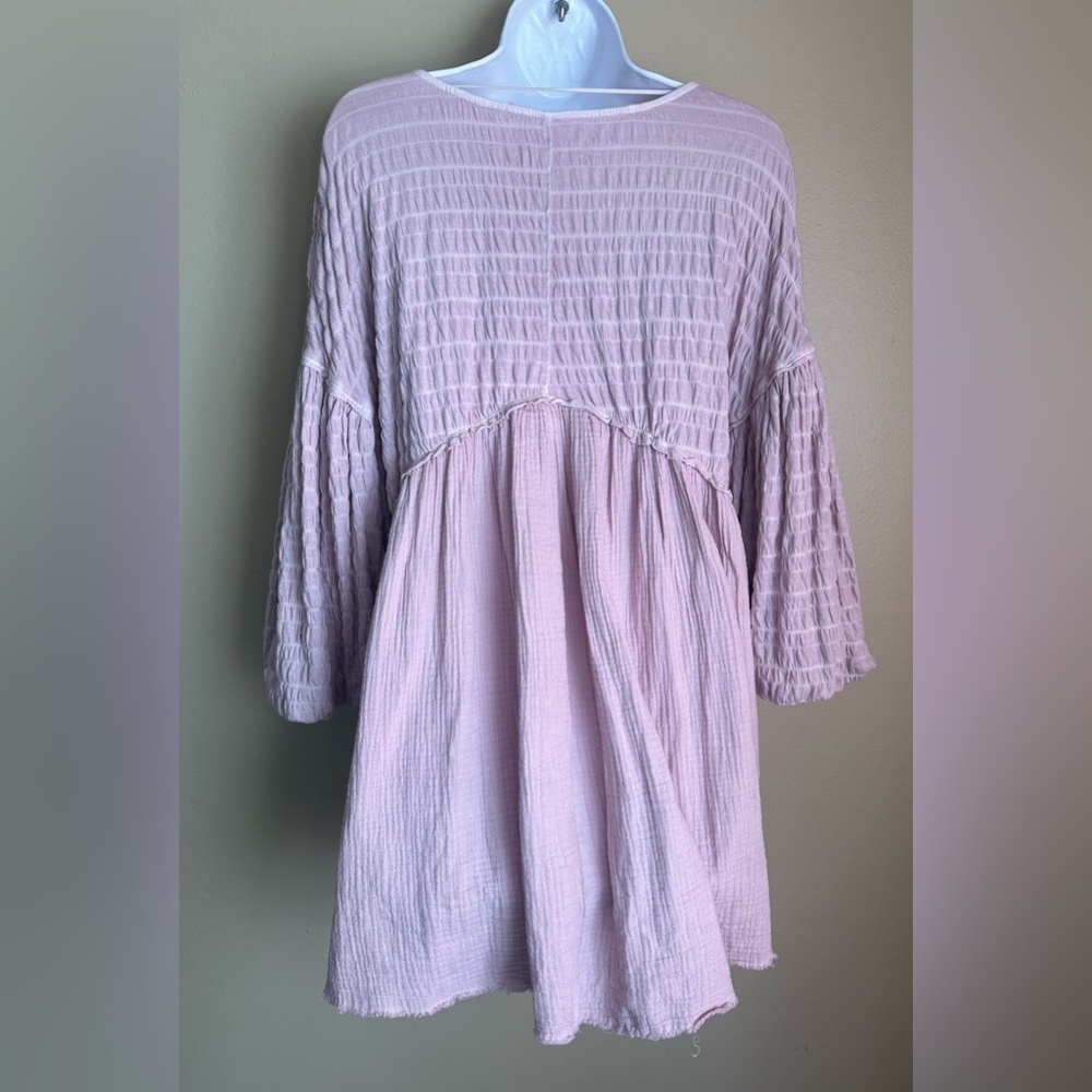 Free People Pink Puffy Sleeve Shirt - Picture 2 of 3